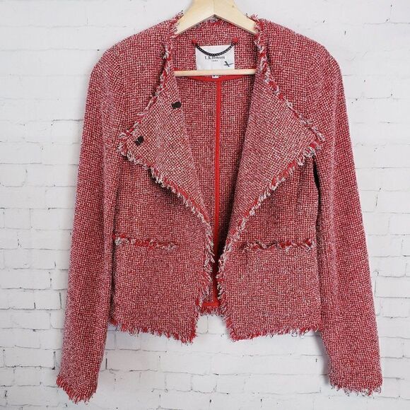 LK Bennett Blazer Size US 2 Red Tweed Shag JK Darya Cardinal Jacket - Picture 1 of 11